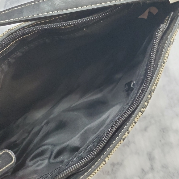 Mini Bag Cream Black Floral 90s Y2K Woven Plastic Design Zippered top - Picture 6 of 8